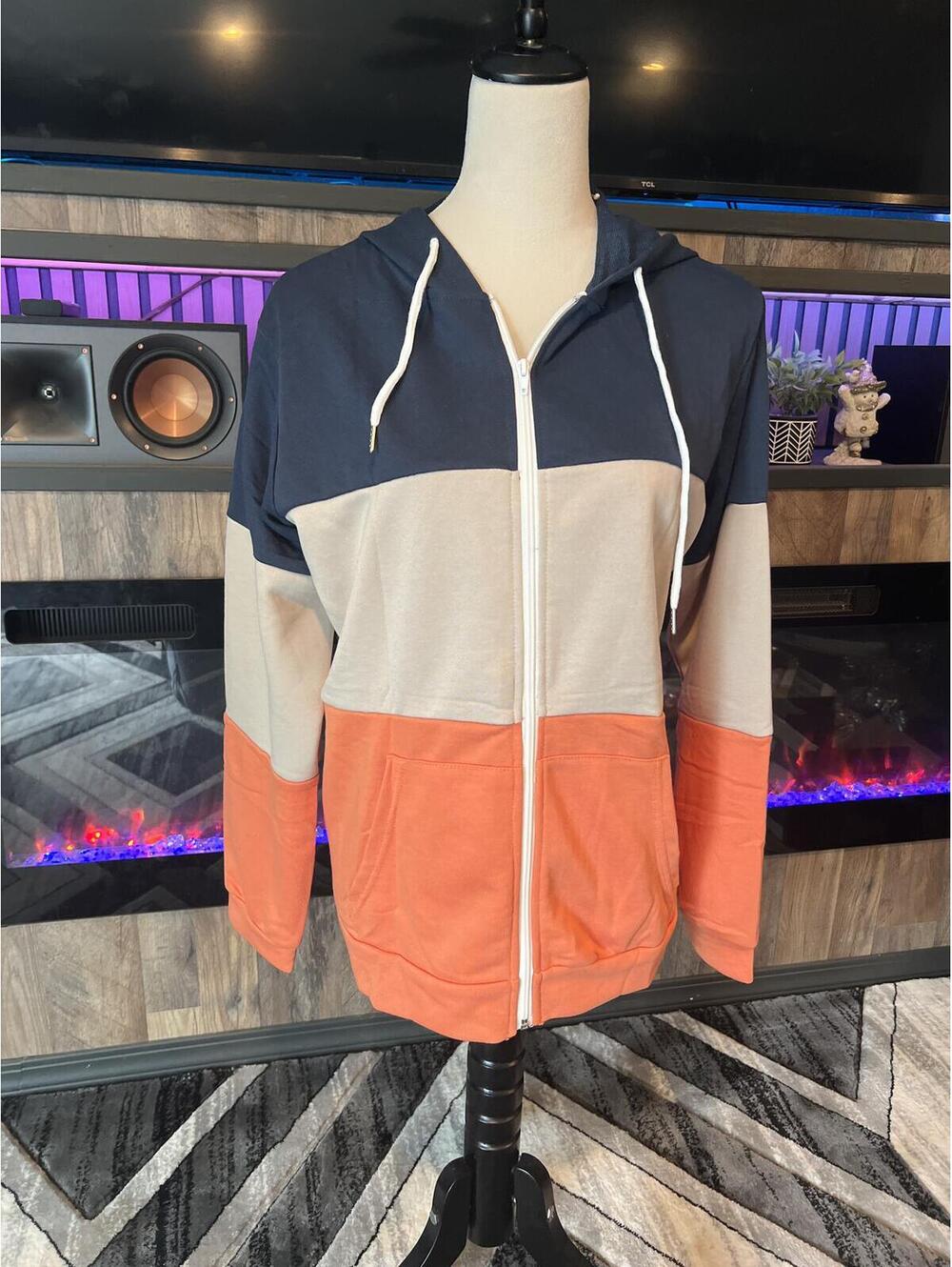 Color Block Zip-Up Hoodie Jacket Size Large